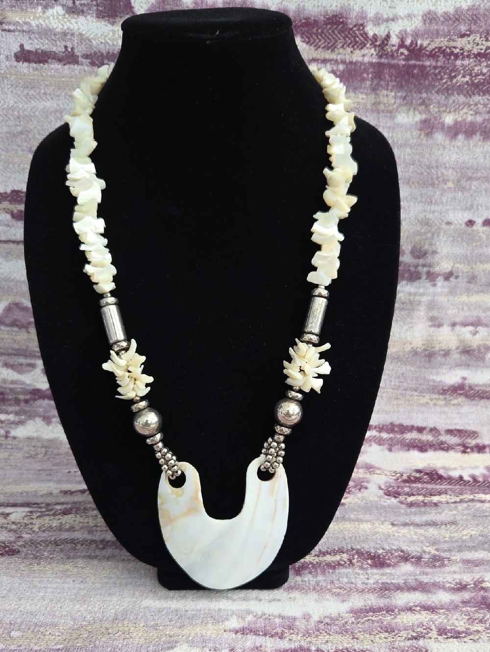 Cream Shell & Silver Bead Statement Necklace